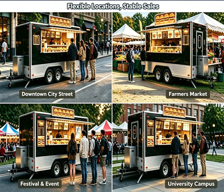 Flexible application of mobile commercial kitchen trailer